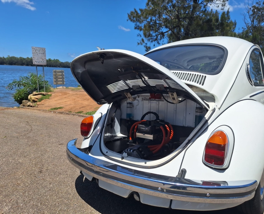 View of the NetGain HyPer 9 electric motor in the Super Beetle EV Conversion